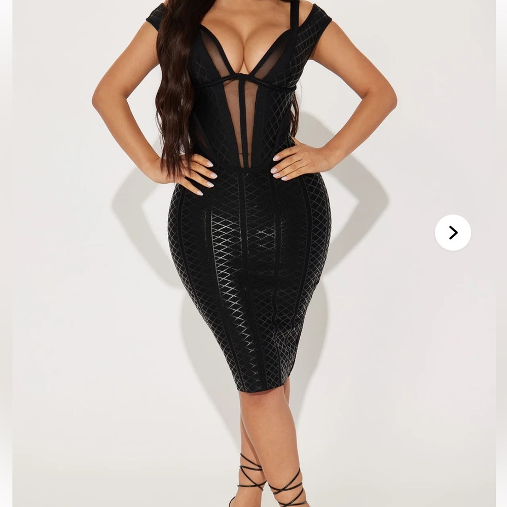 Fashion Nova Black Mesh Detail Midi Dress